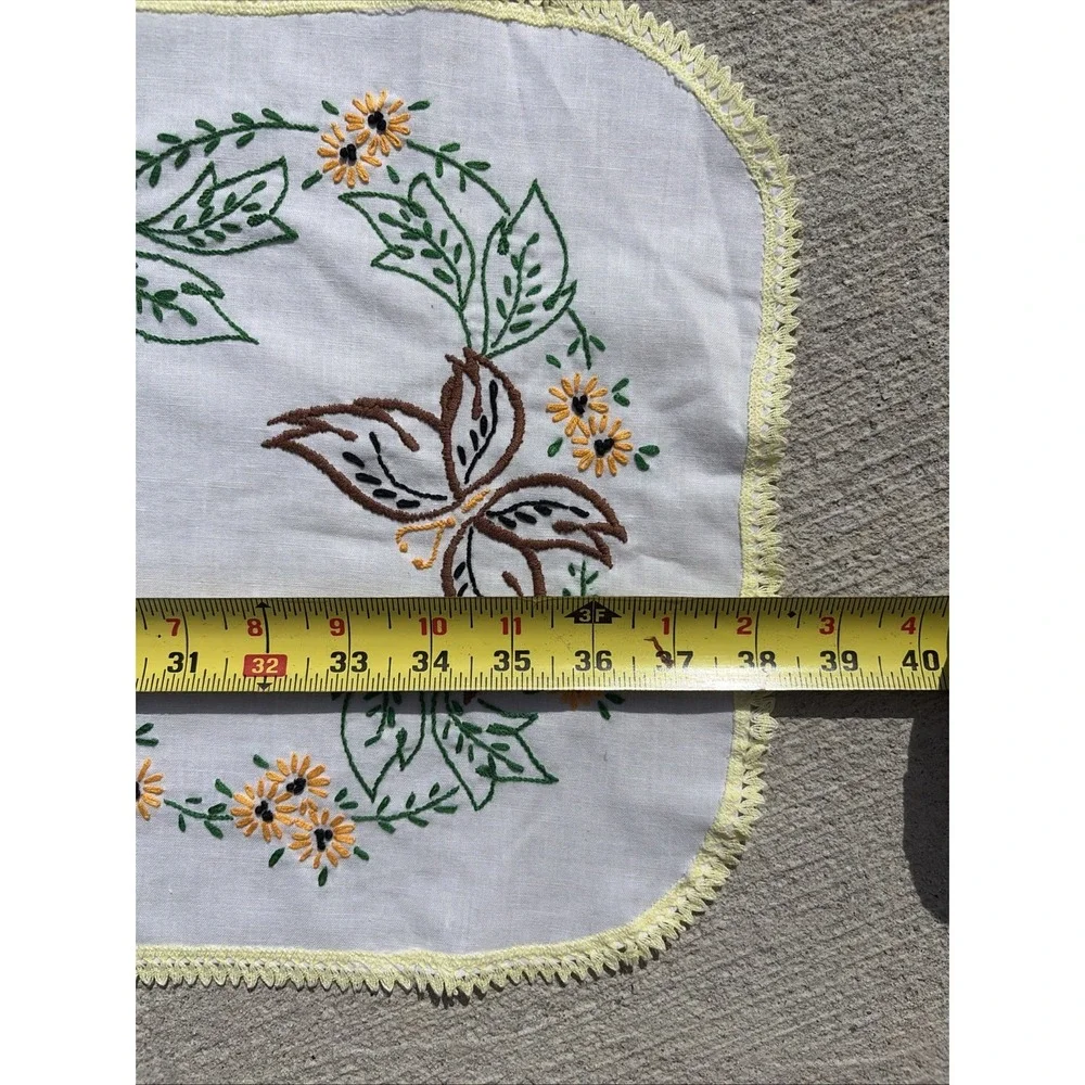 Vintage Floral Hand Embroidered Dollies (2) & Runner Floral Cottagecore Grandma